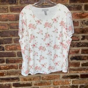 Kate Hill White Floral Lace Short Sleeve Blouse Women's Size 2X